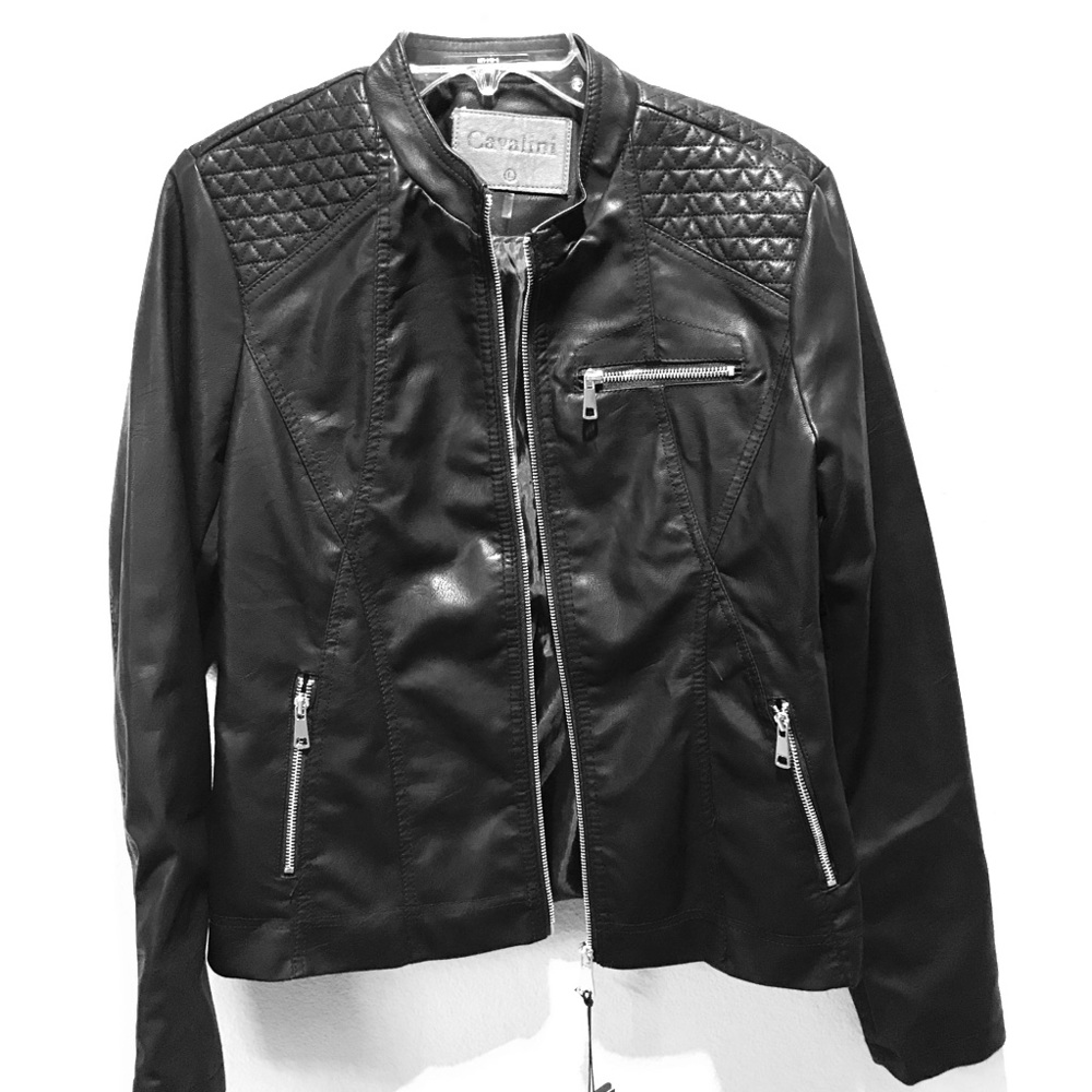 NWT Cavalini Faux Leather Black Jacket